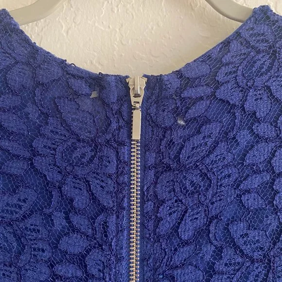 H&M Womens Mini Dress Lace Long Sleeve Floral Size 4 Spring Cobalt Blue Feminine - Picture 7 of 11